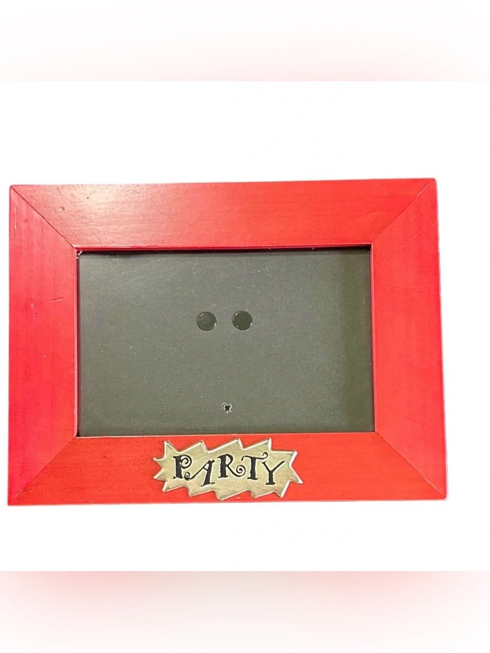 Vintage 1998 Red Wooden Photo Picture Frame By Rare Woods Silver “Party” Emblem